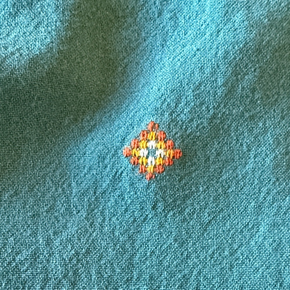 Roark Teal Button-Down Shirt with Orange Pattern - Picture 5 of 5